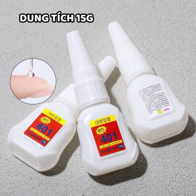 Keo 401 Gắn Móng Phiên Bản Mới Chắc Hơn 200% Chai Màu Trắng Dung Tích 15ml, Bền Bỉ 10s, gel đính đá Dán Móng Giả | Nail Phương Miu