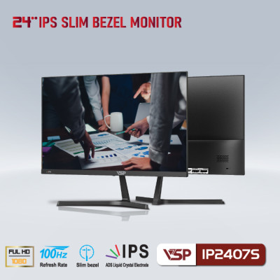 Màn hình Tràn viền Gaming VSP IP2407S 24inch (23.8" IPS FHD 100Hz, HDMI+VGA+Audio 3.5) - Hàng chính hãng TECH VISION phân phối