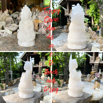 Tượng Quan Âm để xe ô tô thạch anh trắng NHASAN TP22 nặng 1.27kg, cao 18.5cm x ngang 8.7cm x dày 7.2cm
