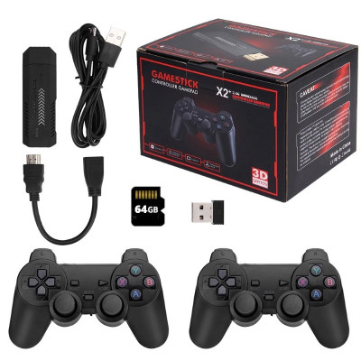 Bộ Máy Retro Gamestick X2 64G 2 tay cầm kết nối HDMI cho màn hình Tivi máy chiếu hàng nhập khẩu