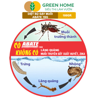 Chế Phẩm Diệt Bọ Gậy, Muỗi Greenhome, Abate 1SG, Chai 100Gr, Ngắn Ngừa Bệnh Sốt Xuất Huyết, Sốt Rét