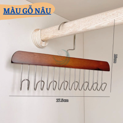 Móc treo đồ đa năng, móc gỗ 8 móc treo đồ lót, khăn, thắt lưng, cà vạt, áo 2 dây xoay 360 độ tiện dụng
