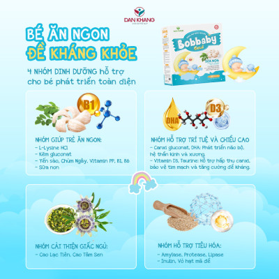 Siro ăn ngủ ngon cho bé BobBaby Dân Khang cải thiện chứng biếng ăn giúp bé ăn ngon ngủ sâu giấc hộp 20 ống x 10ml