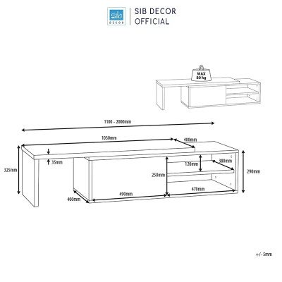 Kệ Tivi Để Sàn Đa Năng SIB Decor Màu Trắng Phối Walnut TV87