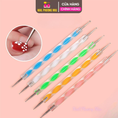 Bút Chấm Bi Nail Đủ Size 5 Cây Cán Nhựa Nhiều Màu - Bút Chấm Bi Vẽ Móng 2 Đầu Bắng Thép Không Gỉ Chuyên Dụng Làm Nail