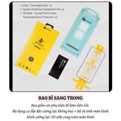 Kính cường lực viền siêu mỏng hiệu Hoda Curved 3D cho iPhone 16 Pro Max iP 15 Pro Max 16 Plus 15 Plus -Không lẹm viền, Phủ Nano, vát cạnh 3D, độ cứng 9H - Hàng nhập khẩu