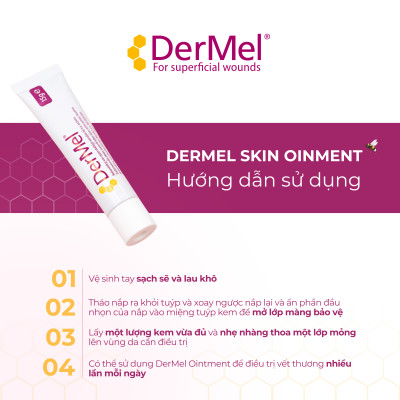DerMel Skin Ointment hỗ trợ nhanh lành vết thương, phòng ngừa sẹo trên vết thương nông và bề mặt, kháng khuẩn giảm ngứa