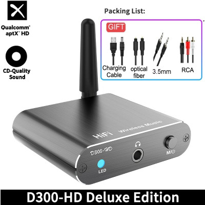 ROGTZ - Bộ Thu Âm Thanh Bluetooth 5.2 D300-HD Âm thanh Hi-fi, Khoảng cách hoạt động 15m, Chip Bluetooth Qualcomm CSR Hỗ Trợ Optical/Coaxial/AUX, Giải mã APTX/APTX-HD/SBC/AAC, Pin 500mAh 10h, Plug-and-play, Type C - Hàng Chính Hãng