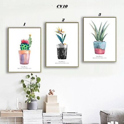 Bộ 3 tranh treo tường trên nền canvas hình rừng nhiệt đới xinh xắn trang trí phòng khách cỡ 25x35cm x 3 tranh