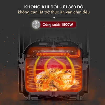 Nồi chiên không dầu 12L Fujihome A12DB nhập khẩu, nồi chiên điện tử 9 chế độ nấu, tặng bộ phụ kiện 8 món - BH 1 năm - hàng chính hãng