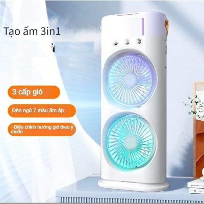 Quạt Hơi Nước, Quạt Phun Sương Mini, Quạt Để Bàn 2 Tầng Có Đèn Led Tiện Lợi, Màu Ngẫu Nhiên - Hàng Chính Hãng