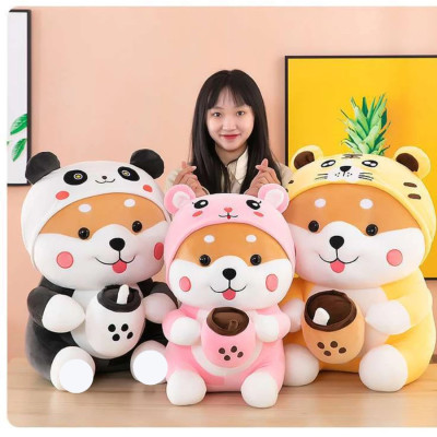 Thú nhồi bông shiba má hồng ôm bình sữa đáng yêu - Size từ 45cm đến 55cm - Quà tặng gấu bông shiba cosplay gấu trúc, thỏ êm mịn cho bé.