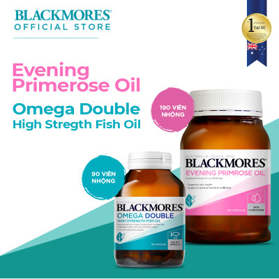 Combo Tinh Dầu Hoa Anh Thảo Hỗ Trợ Cân Bằng Nội Tiết Tố Blackmores Evening Primrose Oil Lọ 190 Viên và Viên Uống Dầu Cá Bổ Sung Omega Hỗ Trợ Cho Tim, Mắt và Da Blackmores Double Omega High Strength Lọ 90 Viên