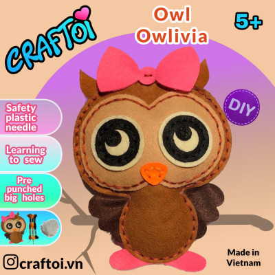 KIM NHỰA Bộ Thủ Công Trẻ Tự Làm Thú Bông 5+ OWL OWLIVIA Craftoi Felt Sewing toy prepunched holes plastic needle