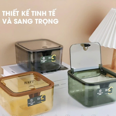 Hộp Đựng Rác Để Bàn Nắp Bật - Thùng Rác Mini Họa Tiết Trong Suốt - HENRYSA