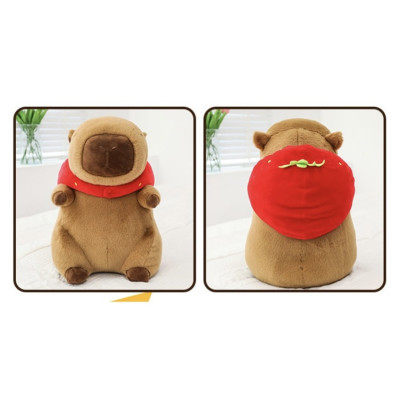 Thú nhồi bông capybara đội mũ dâu tây đáng yêu - Size từ 35cm đến 85cm - Quà tặng gấu bông capybara mang balô dâu tây trên lưng - Gối ôm chuột lang dễ thương cho bé.