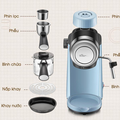 Máy Pha Cà Phê Bear KFJ-A02N1 Pha Nespresso, Americano, Cappuccino Tạo Bọt Sữa Dễ Dàng Có Tạo Bọt Sữa Dung Tích 240 ML Công Suất 800 W - Hàng Chính Hãng