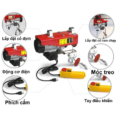 Tời điện mini ABG PA lõi mô tơ đồng, nâng hạ hàng hóa có điều khiển (Màu sắc thay đổi theo đợt)