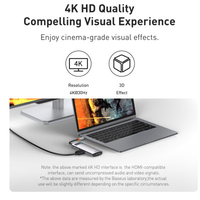 Hub chuyển đổi USB Type-C 6 in 1 sạc nhanh 100W ra 3 cổng USB 3.0, LAN RJ45, HDMI 4K hiệu Baseus Metal Gleam Series sạc nhanh chuẩn PD 3.0 cho Macbook / Laptop - hàng nhập khẩu