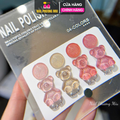 Set Sơn Thạch Nhũ Hồng MiLan 4 Màu Cao Cấp Làm Nail Đẹp, Chất Gel Mịn Dễ Kéo, Tặng Kèm Bảng Màu Gấu Làm Móng Siêu Đẹp Sơn Gel Nữ Women
