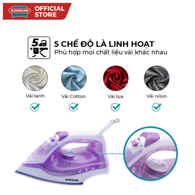 Bàn Ủi Hơi Nước Sunhouse SHD2063P (1600W) – Hàng Chính Hãng KM