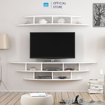 Bộ 2 Kệ Trang Trí Treo Tường Trên Và Dưới Tivi Hình Cung Tròn Màu Trắng SIB Decor, Thích Hợp Cho Phòng Khách, Phòng Ngủ Căn Hộ, Nhà Phố