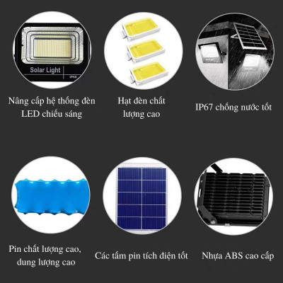 Đèn  Năng Lượng Mặt Trời ,Đèn Pha Năng Lượng Mặt Trời IP67,Vỏ Nhôm Đúc, Sáng Liên Tục 500W Chống Nước Cao Cấp  nhập khẩu