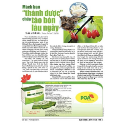 PQA Nhuận Tràng dạng ống là dược phẩm thảo dược có tác dụng nhuận tràng dùng cho người lớn và trẻ em trên 6 tuổi bị táo bón, táo bón lâu ngày.