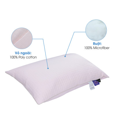 Gối chần bông, ruột gối đầu cho người nằm thấp Cloudy NIN House 48x74cm microfiber nhiều màu Quilted Pilllow