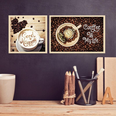 Bộ 2 tranh treo tường hình cà phê sáng W2044