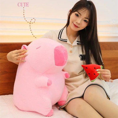 Thú nhồi bông capybara hồng dưa hấu đáng yêu - Size từ 30cm đến 50cm - Gấu bông chuột lang ăn dưa hấu có thể kéo được - Móc khoá gấu bông Capybara.