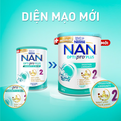 Sữa bột Nestlé NAN OPTIPRO PLUS 2 800g/lon với 5HMO Sản Xuất Tại Thụy Sĩ (6 - 12 tháng)
