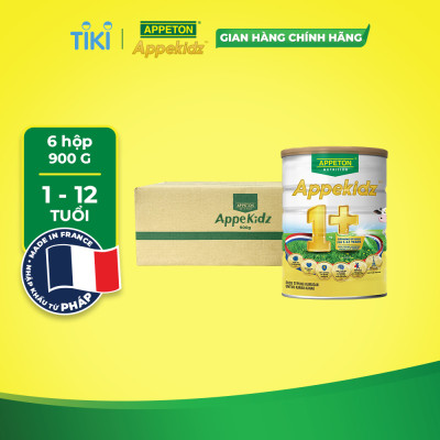 Thùng Sữa dinh dưỡng Appeton Appekidz 1+ dành cho trẻ 1-12 tuổi - 6 Lon 900g