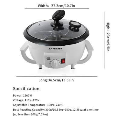 Máy rang hạt cà phê và các loại hạt tự động Thương hiệu Cafemasy Mỹ SCR-300, Công Suất Lớn 1200W, Rang 750gr/25 phút - Bảo Hành 12 Tháng, Hàng Nhập Khẩu