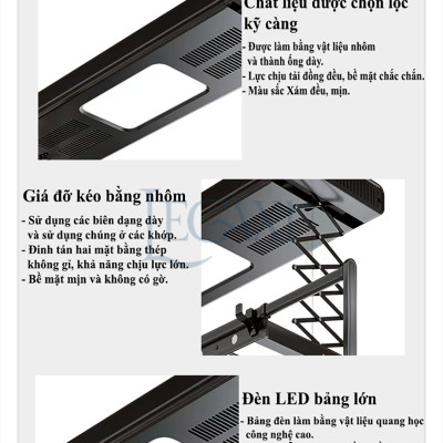 Sào Phơi Đồ Tự Động, Giá Treo Quần Áo Có Quạt Sấy Khô Đèn LED Khử Trùng Tia Cực Tím Remote Gắn Trần Legaxi