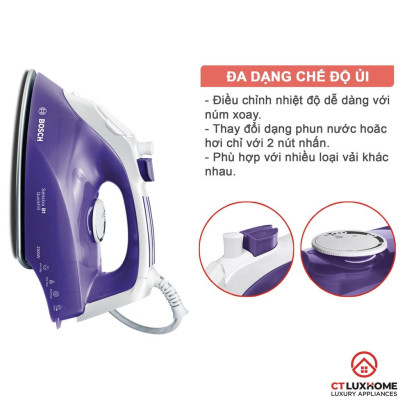 Bàn là hơi nước, Bàn ủi hơi nước Bosch TDA2651GB 2300W, 50/60Hz, Hơi nước 30g/phút [Hàng chính hãng]
