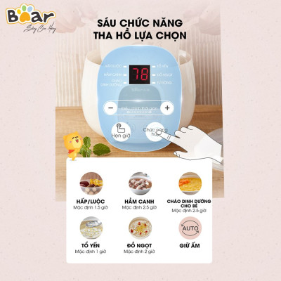Nồi Nấu Chậm 0,8L Bear SUBE001 Đa Năng Nấu Cháo, Chưng Yến Bản Quốc Tế - Hàng Chính Hãng
