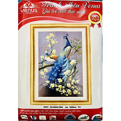 Tranh thêu chữ thập, Đôi công phu thê VS8111, kích thước 50 x 80 cm, thêu kín