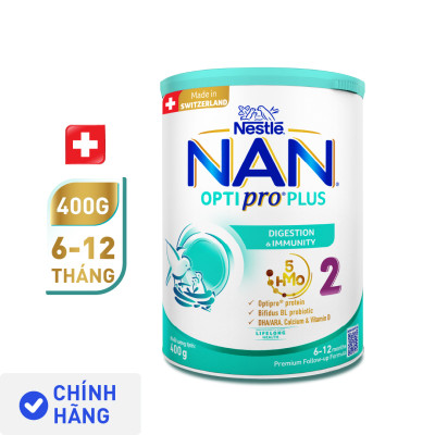Sữa bột Nestlé NAN OPTIPRO PLUS 2 400g/lon với 5HMO Sản Xuất Tại Thụy Sĩ (6-12 tháng)