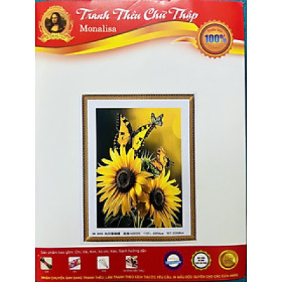 Tranh thêu kín chữ thập Hoa hướng dương hồ điệp x3095, kích thước 43 x 56 cm