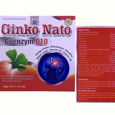 Viên uống bổ não Ginko nato coenzyme q10 - Hộp 100 viên - Giúp hoạt huyết, giảm xơ vữa động mạch, tăng