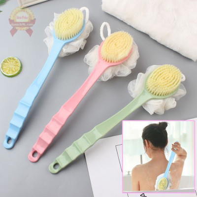 Cây Bàn Chải Cọ Lưng 2 đầu có bông tắm kèm chà lưng hai đầu , bông tắm tẩy tê bào chết đa năng - Henrysa