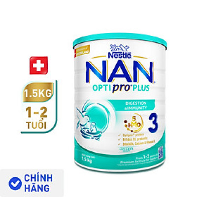 Sữa bột Nestlé NAN OPTIPRO PLUS 3 1500g/lon với 5HMO (1-2 tuổi)
