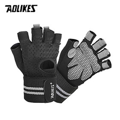 Găng Tay Tập Gym AOLIKES 113B - Nửa Ngón, Chống Trơn, Quấn Cổ Tay Chắc Chắn