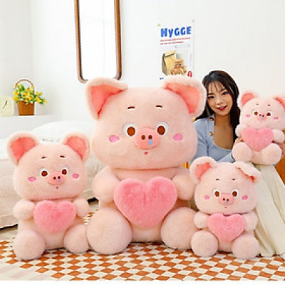 Thú nhồi bông heo rút tim đáng yêu - Size từ 30cm đến 50cm - Quà tặng gấu bông heo ôm tim có thể kéo ra được.