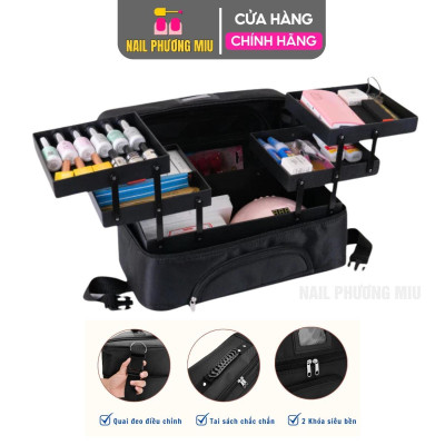 Cốp Vải To Đựng Đồ Làm Nail Đa Năng 2 Tầng 4 Khay Nhựa Chắc Chắn, Túi Vải Canvas 43x23x21cm Dày Dặn 2 Khóa Chống Nước Có Quai Đeo Và Tay Xách