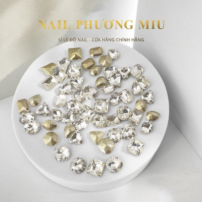 Đá Khối Nail Thủy Tinh 50 Viên, Chân Vàng Đính Móng Sang Trọng, Mix Nhiều Mẫu Sáng Bóng, Làm Nail Độc Đáo Cho Nàng