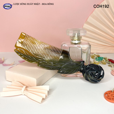 Lược Sừng Vân Nưa Hoạ Tiết Hoa Hồng (Size:XL-20cm) biểu tượng của tình yêu, làm quà tặng rất ý nghĩa, Mẫu Cao Cấp Siêu Đẹp - COH192