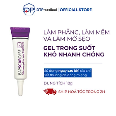 Gel Silicone Bapscarcare trị sẹo lồi, sẹo phì đại, sẹo mổ sau khi phẫu thuật, Gel Bapscarcare làm phẳng, làm mềm và mờ sẹo lâu năm hiệu quả (Tuýp 7g)