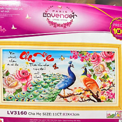 Tranh thêu chữ thập Cha Mẹ LV3160, tranh thêu 3D, kích thước 83*43 cm